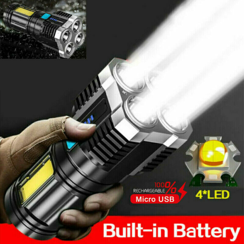 POWERFUL Tactical Quad-Core Super Bright Torch LED Flashlight, USB Rechargeable