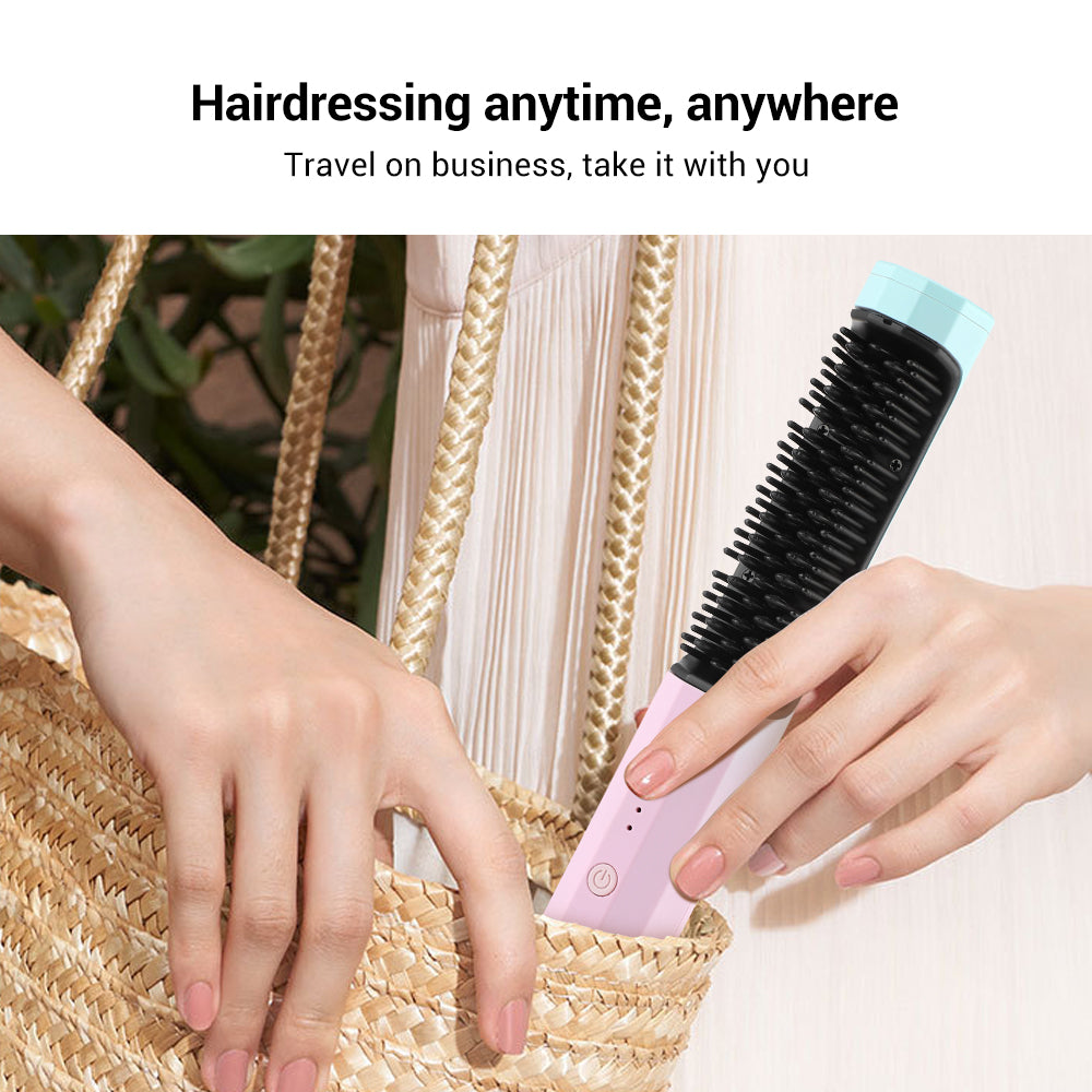 Straightening Comb Rechargeable Hair Wireless Straightener Curler | Dual-purpose Portable USB Charging Port