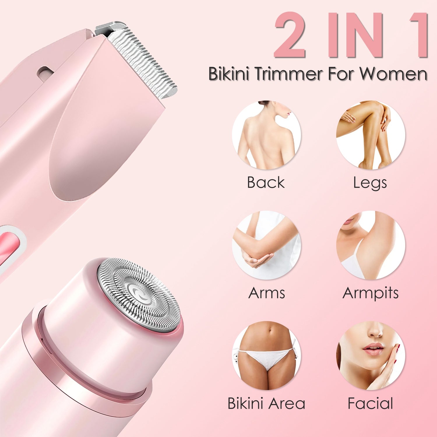 2 In 1 Bikini Trimmer For Women Dual Head Cordless Body Shaver | Waterproof Rechargeable Pubic Hair Razor