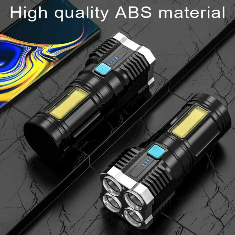POWERFUL Tactical Quad-Core Super Bright Torch LED Flashlight, USB Rechargeable