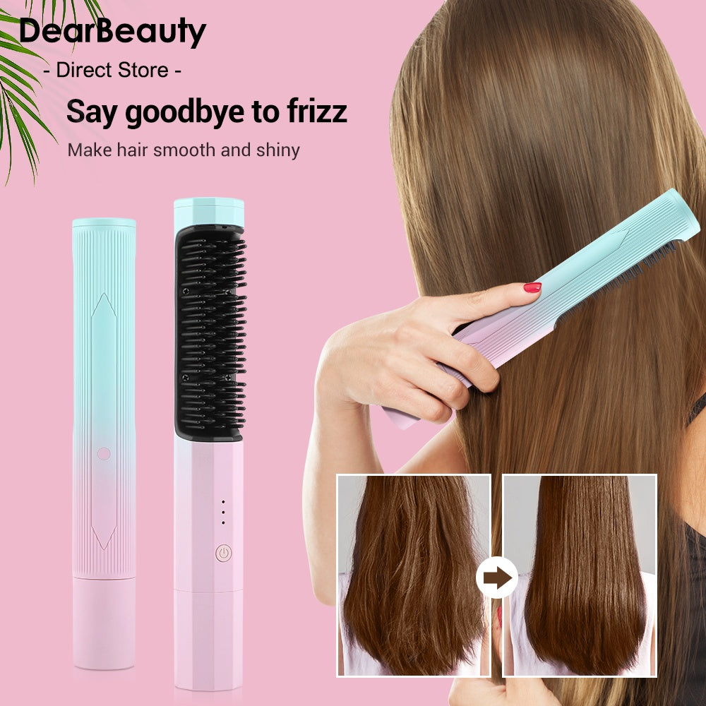 Straightening Comb Rechargeable Hair Wireless Straightener Curler | Dual-purpose Portable USB Charging Port