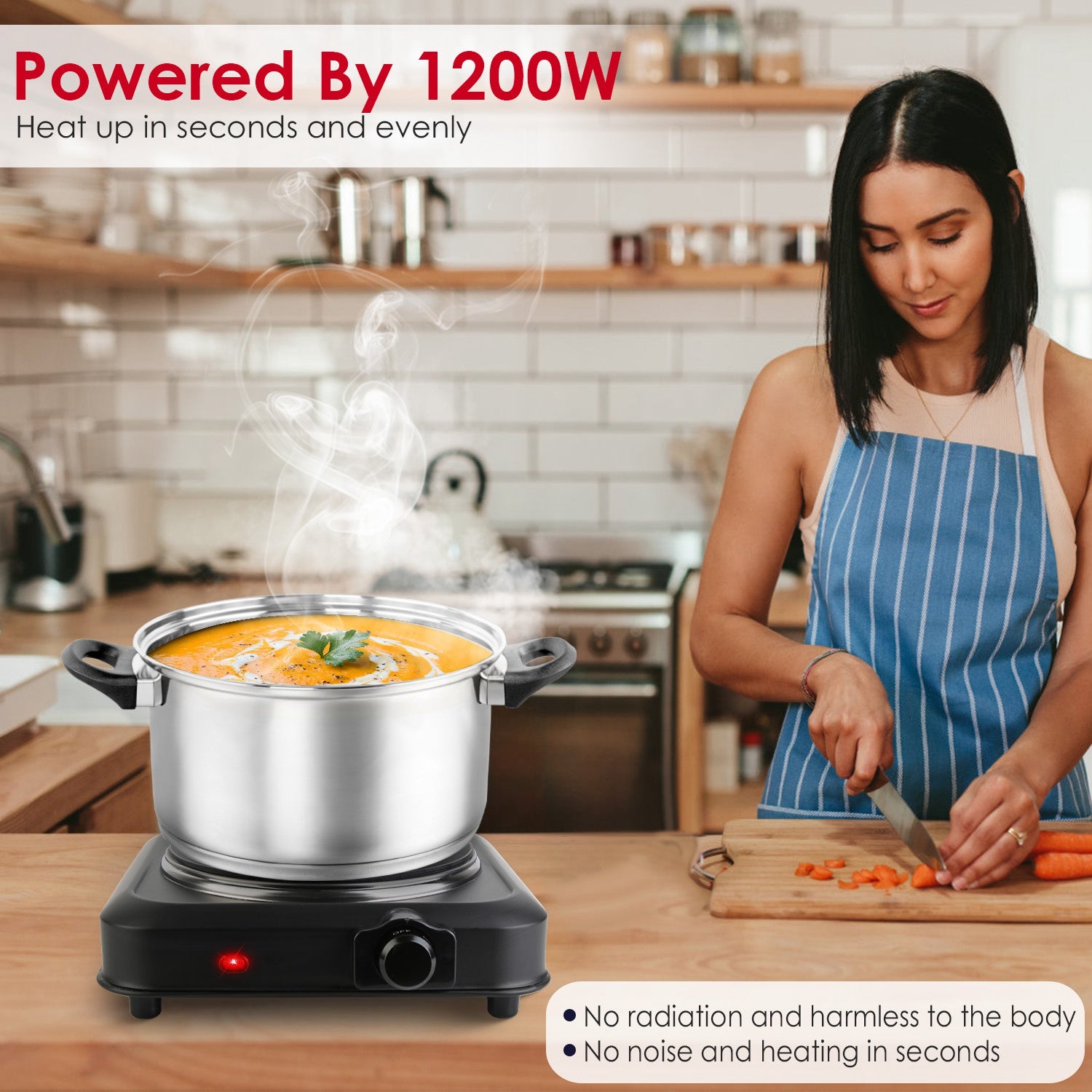 1200W Electric Infrared Single Burner Portable Heating, Hot Plate Stove Countertop RV Hotplate With 7.5in Glass Cooktop