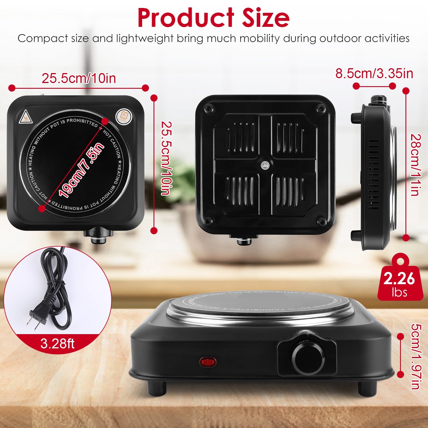 1200W Electric Infrared Single Burner Portable Heating, Hot Plate Stove Countertop RV Hotplate With 7.5in Glass Cooktop